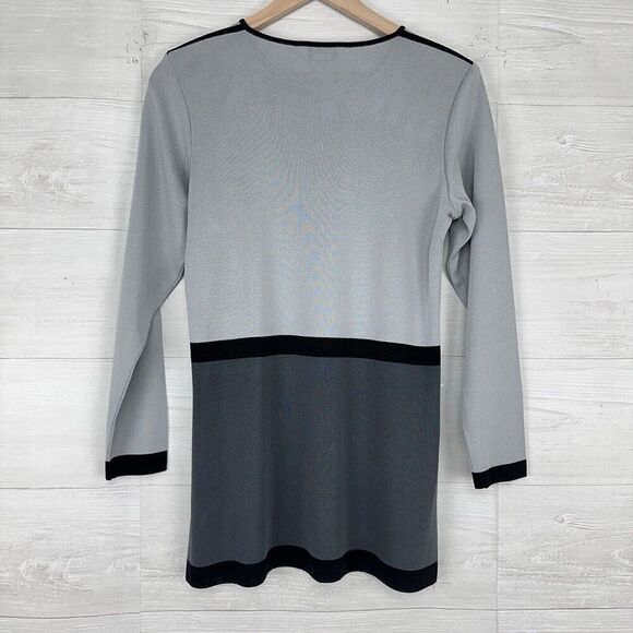 Exclusively Misook Knit Top Size Small Gray Black Long Sleeves Stretch Career - Picture 5 of 11